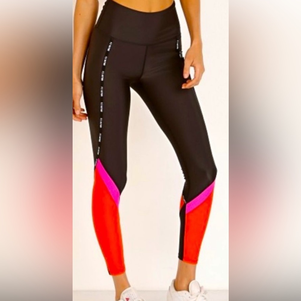 P.E. Nation leggings "En Garde" black/pink/orange high waisted 7/8 length, XS